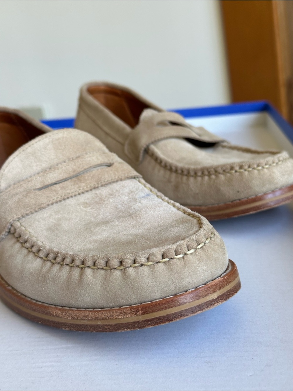 Allen Edmonds Men's Tan Suede Penny Loafers - Picture 10 of 16